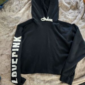 Cold Shoulder VS PINK Hoodie - Black and White - XS